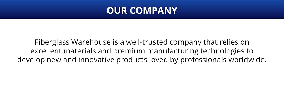 Blue navy header with text reading that Fiberglass Warehouse is trusted.