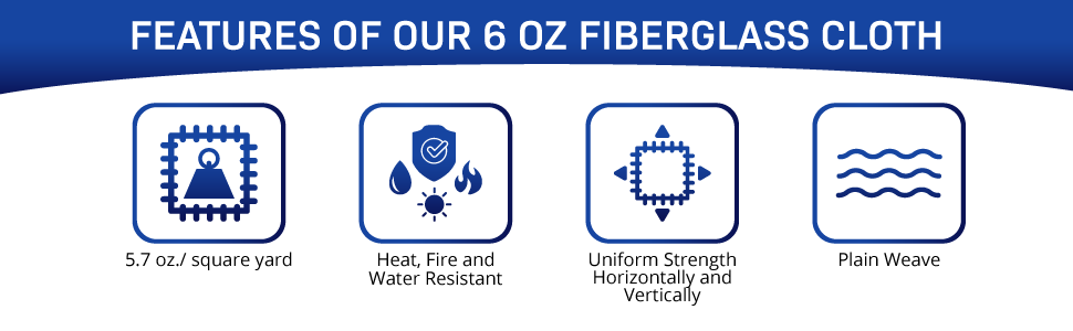 Heat, fire and water icons as well as plain weave fiberglass weave icons.