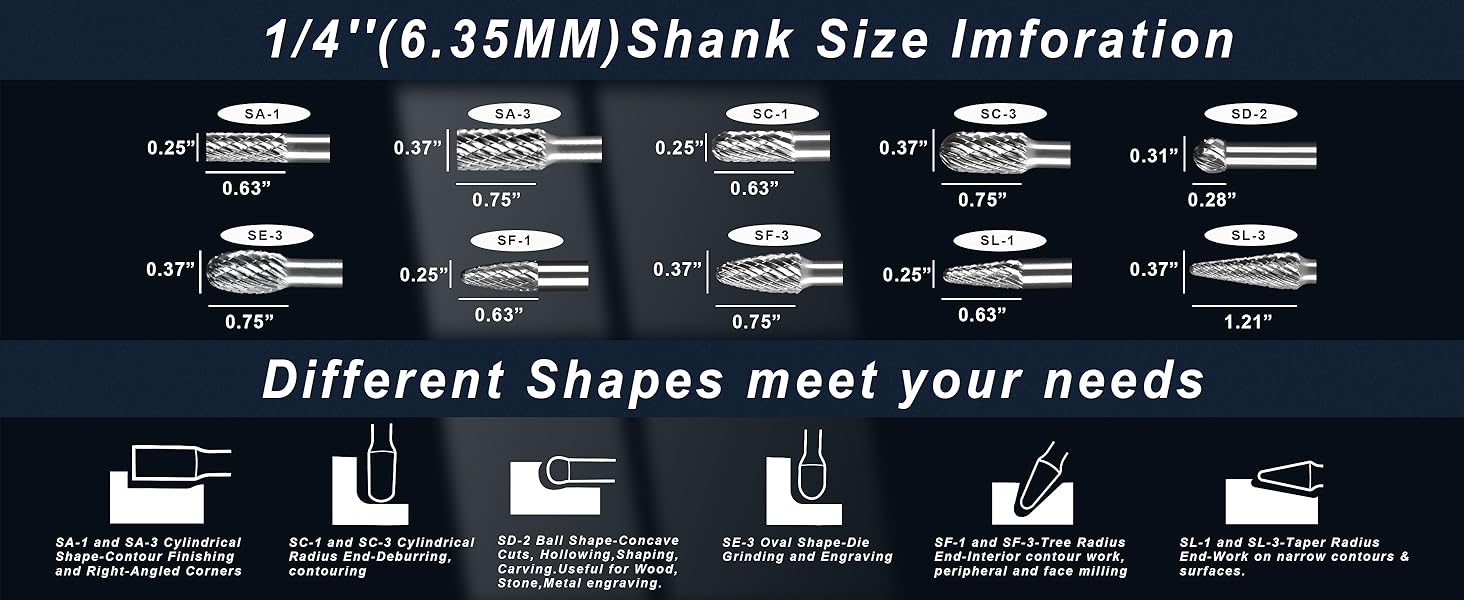 carbide burr carbide burr set 1/4 shank burr set die grinder bits rotary tool bits 