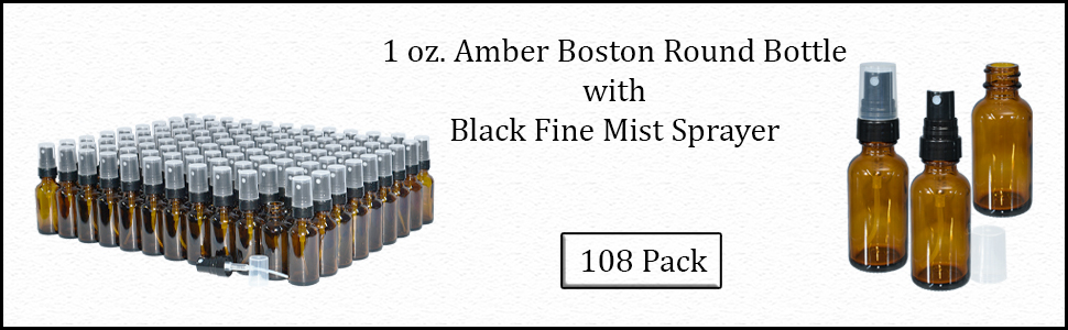 1 oz. Amber Boston Round with Black Fine-Mist Sprayer…