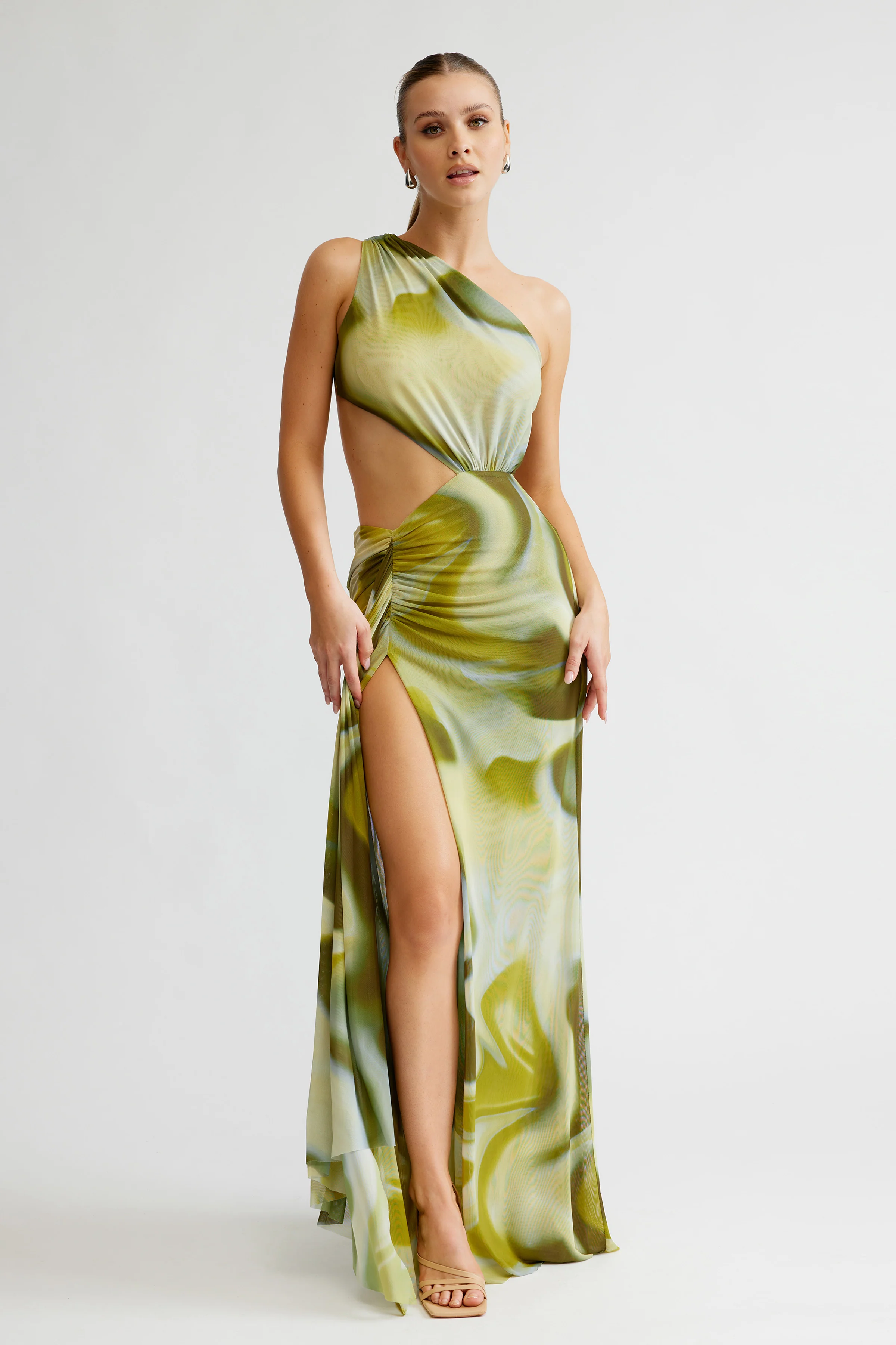 Zaniah Dress - Sage Liquify Print - Poueer