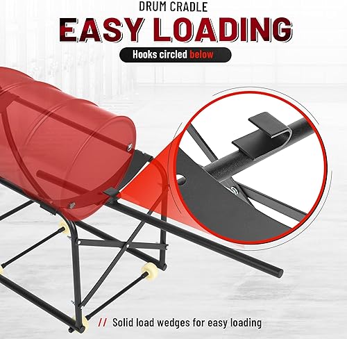 KUAFU 55 Gallon Drum Cradle 600lbs Drums Dolly Cart Drum Dispensing Stand Black 4 Wheel Powder Coated Steel - Poueer