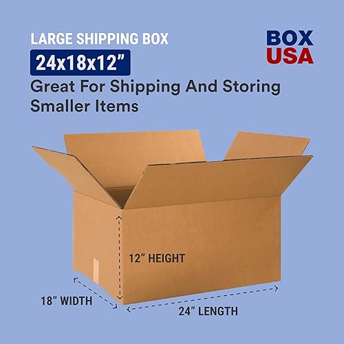 BOX USA 24x18x12 Corrugated Boxes, Large, 24L x 18W x 12H, Pack of 10 | Shipping, Packaging, Moving, Storage Box for Home or Business, Strong Wholesale Bulk Boxes - Poueer