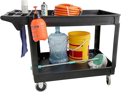 MaxWorks 80855 500-lb Utility Service PP Cart With Two Trays and Wheels 30 Inch X 16 Inch Overall Dimensions - Poueer