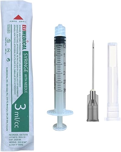 Veterinary Syringe with Needle, Luer Lock 3cc (3ml), 22G x 3/4 inch (19mm), Individually Sealed, 100 per box, 03LT2219 - Poueer