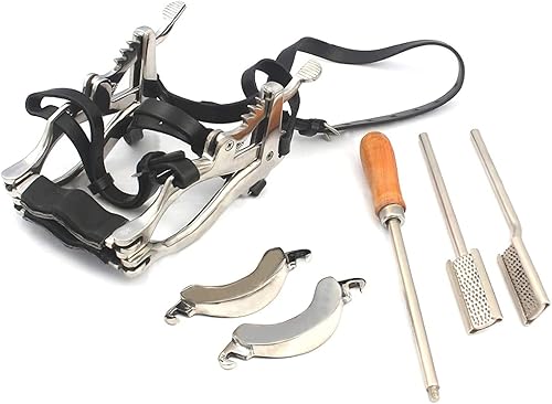 DDP Equine Horse Dental Mouth Gag Speculum with Floats Stainless Steel with Leather Straps Series 2000 Millenium Dentistry Veterinary BITS Cups Upper Lower Jaws - Poueer