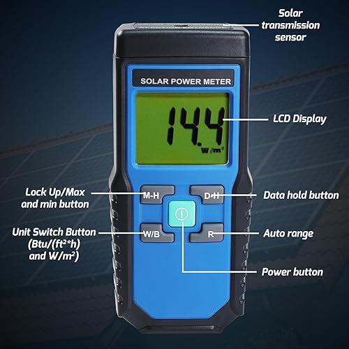 Digital Solar Power Meter BTU W/M2 Tester Handheld Portable - Poueer