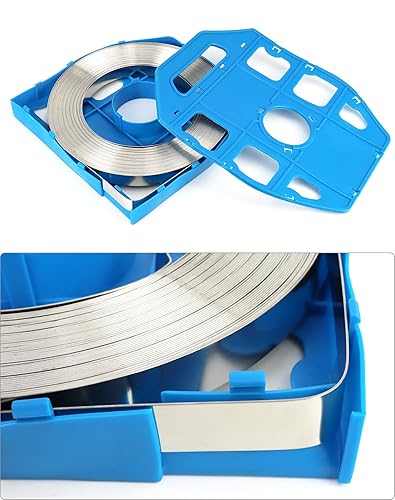 QWORK Band Strapping Coil, 1 Pack Stainless Steel Anti-Rust Strapping Band, 3/4' Width X 0.030' Thickness, 100-foot Roll in Blue Tote Bag, Bright Annealed Belt - Poueer