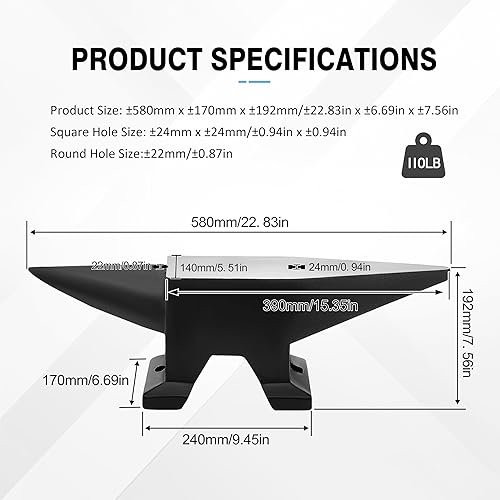 Heavy Duty Cast Steel Anvil with Round/Square Hole Large Countertop 88lb Horn Anvil Blacksmithing Metalsmith Tool Kit Stand Included - Poueer