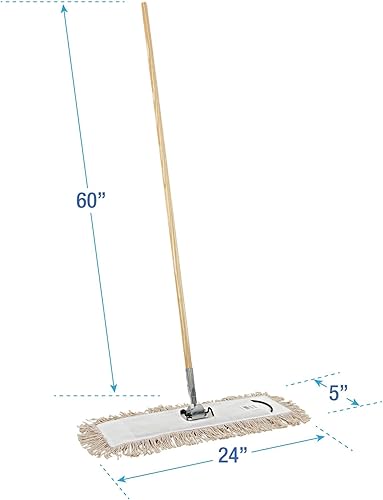 Boardwalk BWKM245C 24 in. x 5 in. Cotton Head 60 in. Wood Handle Cotton Dry Mopping Kit - Natural (1-Kit) - Poueer