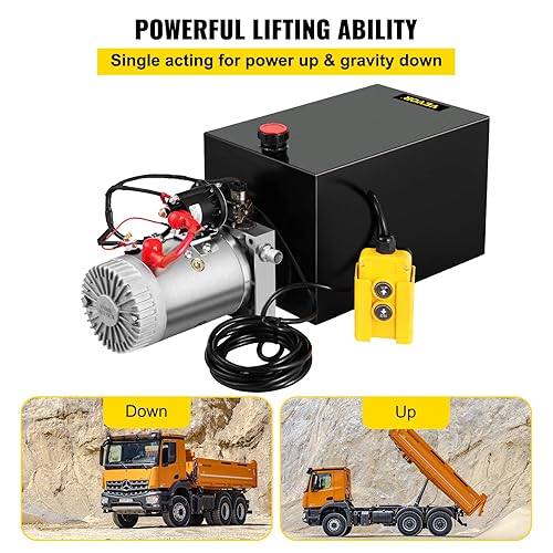 Mophorn Single Acting Hydraulic Pump 12V DC Hydraulic Power Unit 3.75 Gallon Dump Trailer Pump Steel Hydraulic Power Unit (Steel, 15 Quart/Single Acting) - Poueer