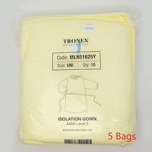 TRONEX 50 Pack AAMI Level 2 Fluid-Resistant Yellow Medical Disposable Isolation Gowns Unisex PPE - Poueer