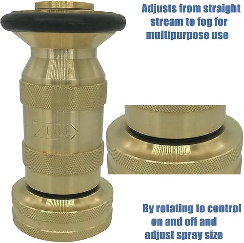 Happy Tree 1-1/2' NST/NH Fire Hose Nozzle 100 psi 85 gpm Brass Fire Equipment Heavy Duty Industrial Jet Fog Spray Nozzle Slim Neck - Poueer