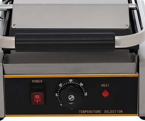 Panini Press Grill, Commercial Sandwich Maker, Electric Stainless Steel Sandwich Maker for Hamburgers/Steaks & Bacons (1800W) - Poueer
