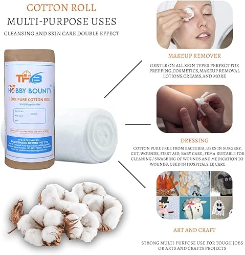Cotton Roll Undercast Padding Roll Soft and Absorbent Cotton Makeup Remover in an Easy to Tear & Use Roll White Cotton Roll for Art Projects, Craft - Poueer