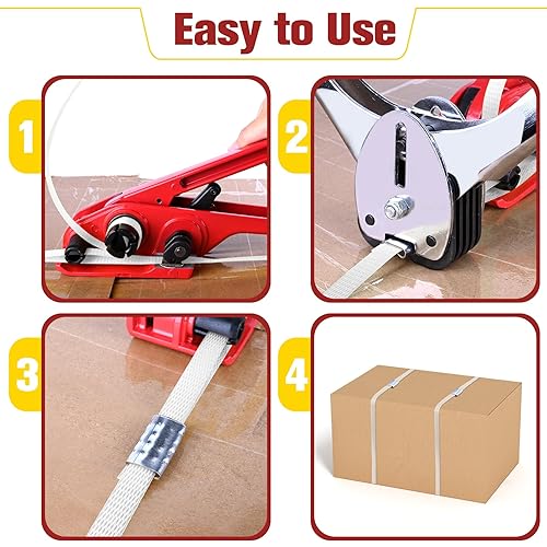 MYFAMIREA Heavy Duty Banding Strapping Kit with Tensioner Tool, 1/2' x 3500FT Polypropylene Plastic Packaging Strapping, 300 Metal Seals, Sealer Tool for Pallets, Logistics, Warehouse (Red) - Poueer