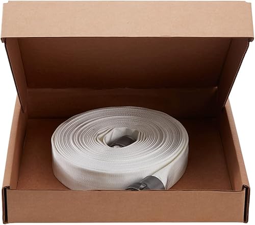Fire Hose - 1' x 50' Lay Flat Water Hose - Made in the USA - White Forestry Firefighter Hose - Aluminum NPSH Couplings - Poueer