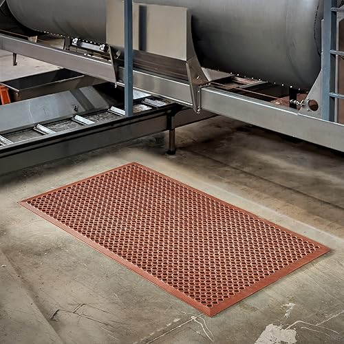 Consolidated Plastics Lightweight DEK-Mat, Anti-Fatigue Kitchen Mat with Holes, 3'x5', Grease Resistant Red - Poueer