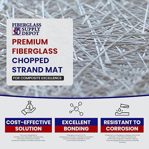 Fiberglass Chopped Strand Mat .75oz Full Roll | 50 inches Wide x 420 Feet Long |140 Yards Rolled | Hand Layup, Vacuum Bagging, Polyester or Vinyl Ester Resins - Poueer