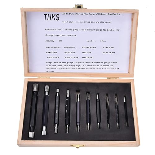 Thread Plug Gauge High Accuracy Double End Through Stop Measurement Hand Tool for Hardware Tool Thread Diameter Measurement 10Pcs (Imperial Thread) - Poueer