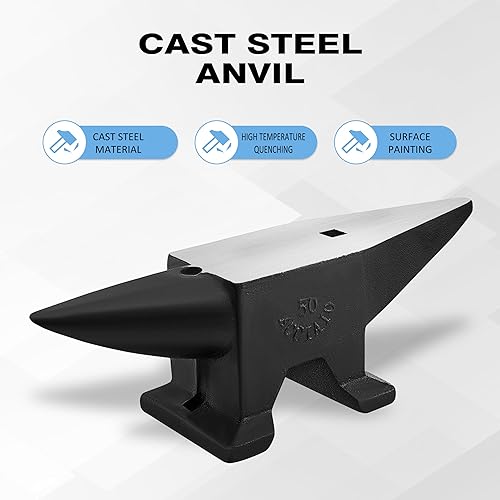 Heavy Duty Cast Steel Anvil with Round/Square Hole Large Countertop 88lb Horn Anvil Blacksmithing Metalsmith Tool Kit Stand Included - Poueer