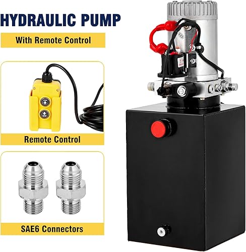 Hydraulic Power Unit, 12V 13 Quart Hydraulic Pump, Single Acting Hydraulic Power, Dump Trailer Pump with 12L Steel Tank, Car Lift Hydraulic Power Unit Fir Auto Repair - Poueer