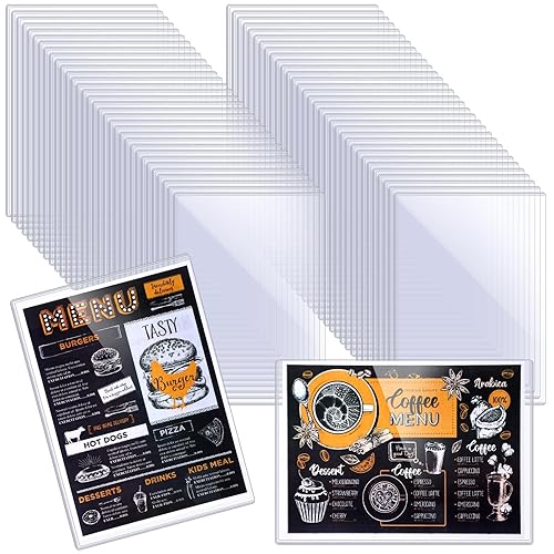 75 Pack Menu Covers 8.5 x 11 Inch Double Sided 2 View Restaurant Menu Holder All Clear Vinyl Menu Sleeves A4 Sheet Protectors for Restaurant Bar Cafe - Poueer