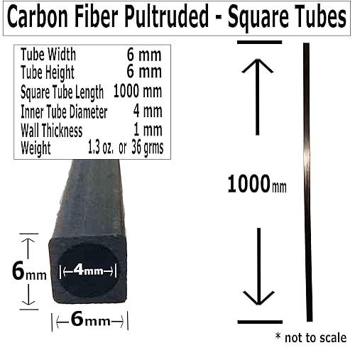 (2) 6mm x 6mm x 1000mm - Pultruded Carbon Fiber - Square Tube-Round Center- RC Hobbies, Drones, Special Projects- RC - (2) Tubes - Poueer