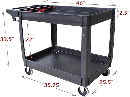 MaxWorks 80855 500-lb Utility Service PP Cart With Two Trays and Wheels 30 Inch X 16 Inch Overall Dimensions - Poueer