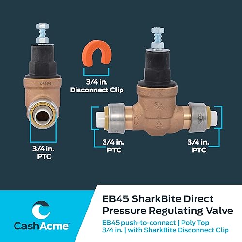 SharkBite 3/4 Inch EB45 Direct Pressure Regulating Valve, Push to Connect Brass Plumbing Fittings, PEX Pipe, Copper, CPVC, PE-RT, HDPE, 23808-0045 - Poueer
