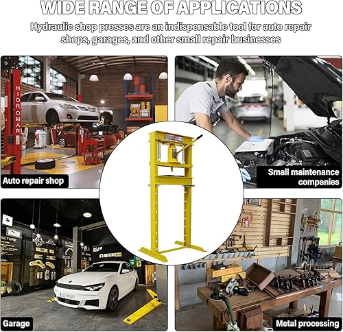 6 Ton Hydraulic Press, H-Frame Garage Floor Adjustable Shop Press with Built-in Relief Valve Pressure Gauge, Hydraulic Shop Press to Bend Straighten Press Parts Install Bearings U-Joints, Red - Poueer