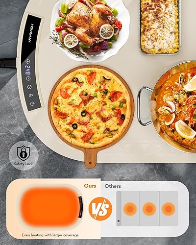 Food Warming Mat, Electric Warming Trays for Buffet & Party Rollable Food Warmers Silicone Heating Mat with 9 Temperature Setting 23.1'x15.9' (Brown) - Poueer