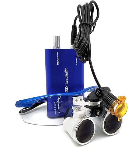 EAST Brand 3.5X 420mm Working Distance Optical Glass Surgical Binocular Loupes and LED Head Light Lamp with Filter Aluminum Box Style (Silver) - Poueer