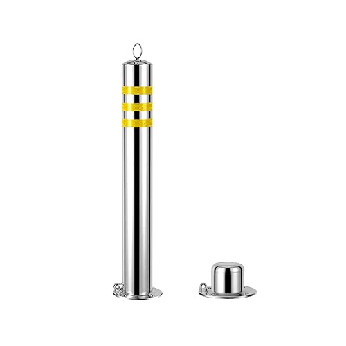 Safety Bollard, Steel Bollards, Removable Bollard, Driveways Stainless Steel Security Posts with 4 Anchor Bolts, for Parking Barrier, Road Safety(Size:750mm/30in) - Poueer