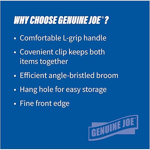 Genuine Joe 02407 Lobby Dust Pan Combo Kit, 2-Way Handle, Black - Poueer