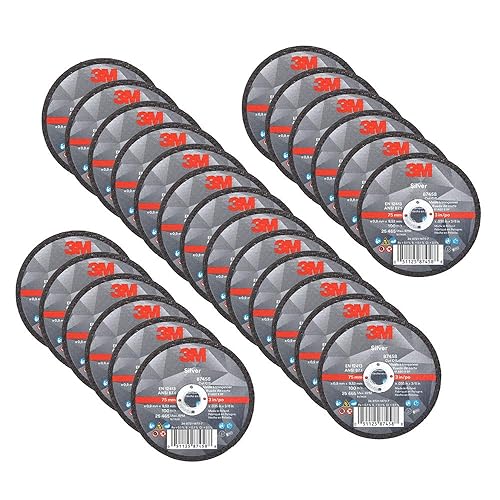 3M Silver Cut-Off Wheel, 87458, T1, 3 in x .035 in x 3/8 in, Pack of 25, Precision Shaped Grain, Pipe Cutting, Stainless and Mild Steel, Metal Fabrication, Metalworking - Poueer
