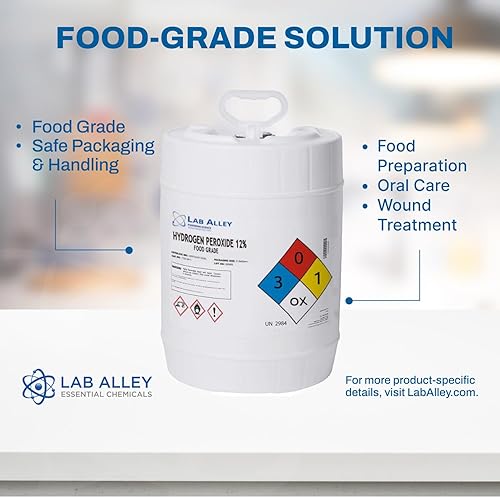 Hydrogen Peroxide 12% Food Grade, Kosher Certified, Halal, GMO-Free, Ideal for Kitchen, Laundry, Bath, Home - 1 Gallon - Poueer