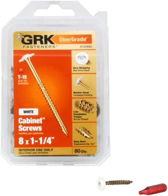 GRK (Three Pack) 120680 White Low Profile Cabinet Screw #8 by 1-1/4', (80per Pack) - Poueer