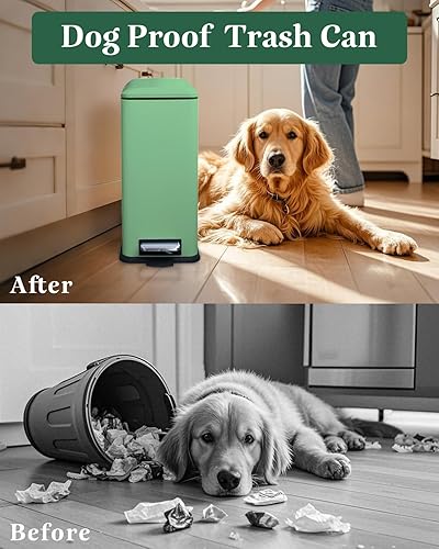 12 Gallon Trash Can, Stainless Steel Trash Can with Fingerprint-Resistant, Removal Inner Buck &Soft Close Plastic Lid, Step Garbage Can for Kitchen and Office, 45 Liter Capacity - Poueer