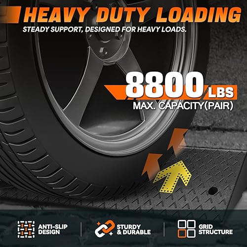 2pcs 5.5 in. Rise 37.4' L x 13.8' W Heavy-Duty Rubber Arrow Curb Ramps, Bridge Ramp for Driveway, Wheelchair, Cars CAAP-TOLS-LRAMP-Arrow-D - Poueer