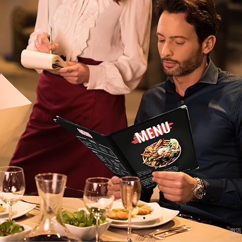 20 Pack Restaurant Menu Covers Clear Café Menu Holder Double-Stitched Edges 4 Page/8-Views Menu Book Reusable Menu Sleeves for Restaurant, Café, Bar, Easy-Insert Design - Poueer
