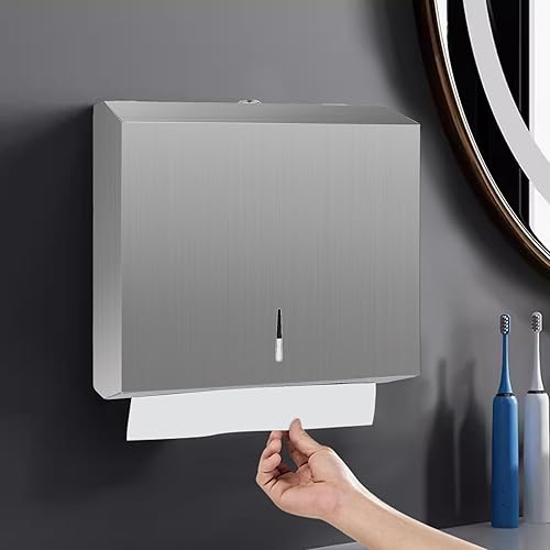 Stainless Steel Toilet Seat Cover Dispenser & Wall Mounted 250 C Fold/300 Multifold Towels Capacity Paper Towel Dispenser Bundle - Poueer