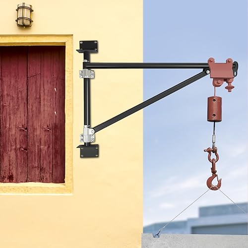 Wall Mount Jib Crane, 440lbs Capacity Wall Mount Hoist Bracket, 180° Swing Alloy Steel Heavy Duty Crane Support Arm Swing Arm Crane Bracket (Red) - Poueer