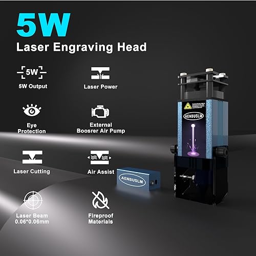 AENBUSLM 40W Laser Module with Air Assit for Laser Cutter & Laser Engraver Machine,5W(5000mW) Output Power,Built in FAC,Ultra-Fine Compressed Spot CNC Carving DIY Laser Master - Class 4 - Poueer