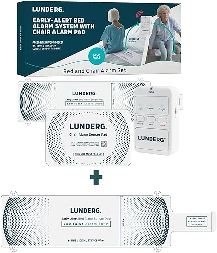 Lunderg Bed Alarm & Chair Alarm System - with Extra Bed Pad - Wireless Early-Alert Bed Sensor Pad, Chair Sensor Pad & Pager - Chair & Bed Alarms and Fall Prevention for Elderly and Dementia Patients - Poueer