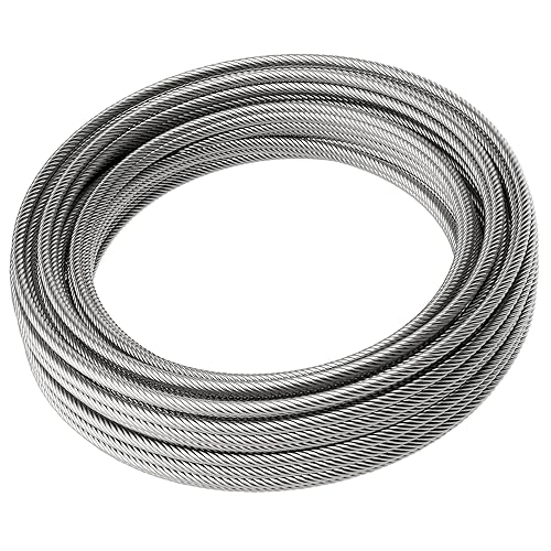 LuckIn 1/4' Stainless Steel Cable, Thickened 1/4 Steel Cable 200ft, 7x19 Strand 1/4 Aircraft Cable for Yard, Zipline Cable, Stainless Cable for Deck Railing, 6400lbs Breaking Strength - Poueer