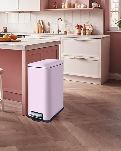 12 Gallon Trash Can, Stainless Steel Trash Can with Fingerprint-Resistant, Removal Inner Buck &Soft Close Plastic Lid, Step Garbage Can for Kitchen and Office, 45 Liter Capacity - Poueer