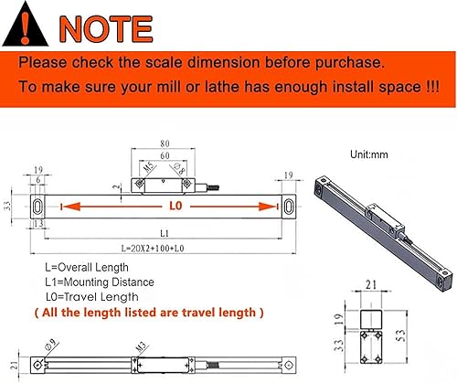 6' 24' 2 Axis Digital Readout DRO Display 5um Precision Linear Scale Encoder 150mm 600mm for CNC Wire Milling Cutting Machine - Poueer