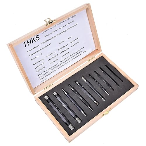 Thread Plug Gauge High Accuracy Double End Through Stop Measurement Hand Tool for Hardware Tool Thread Diameter Measurement 10Pcs (Imperial Thread) - Poueer