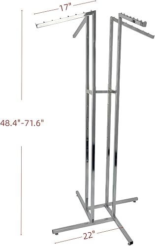 WISDOMFUR 4-Way Adjustable Garment Rack with Ball-End Arms – Chrome Finish, Portable Clothing Display Stand for Retail & Home Use – Adjustable Height, Heavy Duty Metal Frame - Poueer